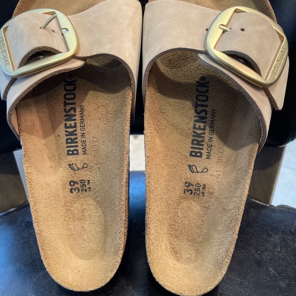 NWOT Birkenstock Madrid Big Gold Buckle Slide , Sandcastle Nubuck , Sz 39 / 9 - Picture 4 of 11